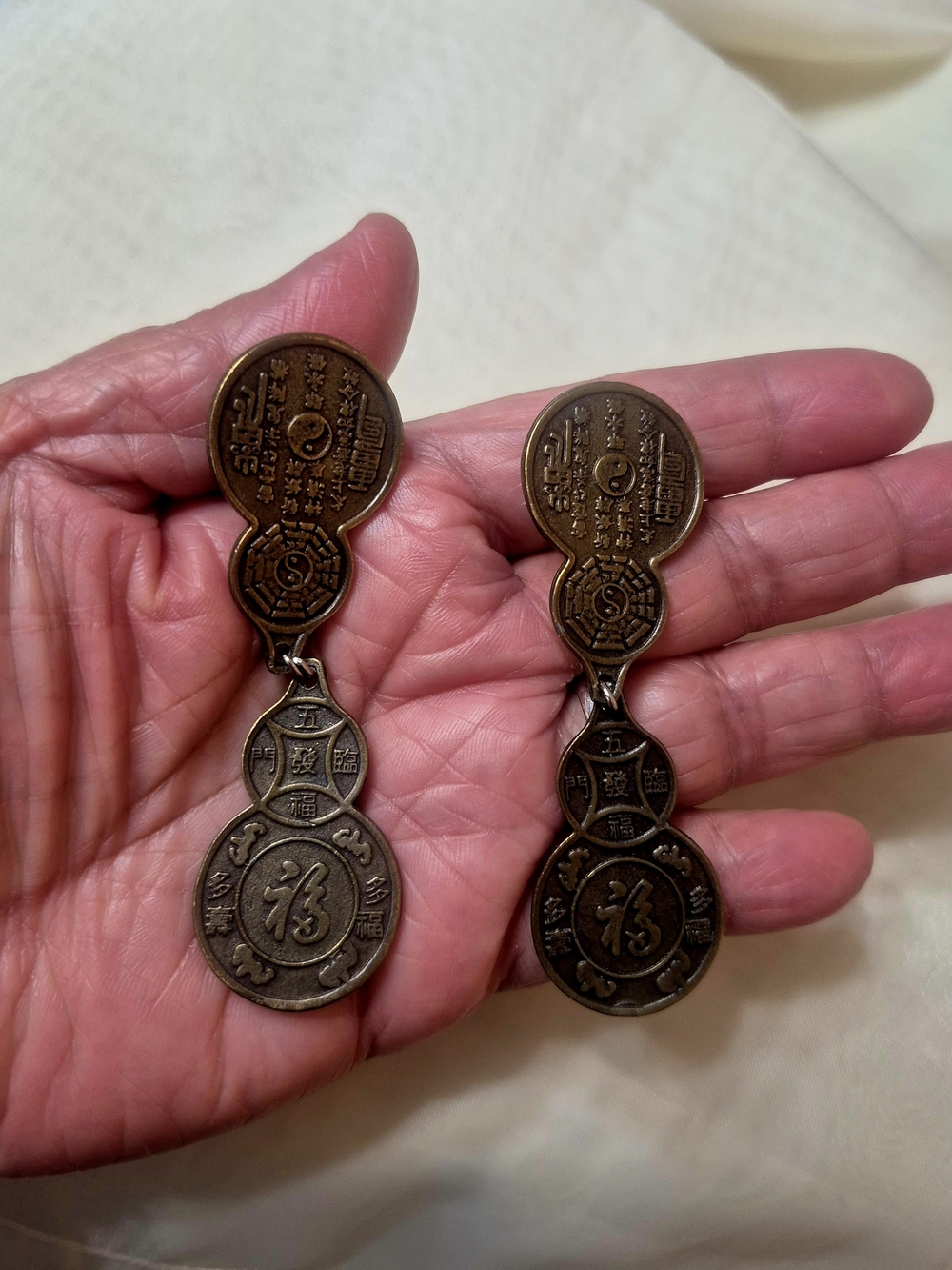 Pair of Dangling Earrings Brass Toned Gourd Or Hulu.